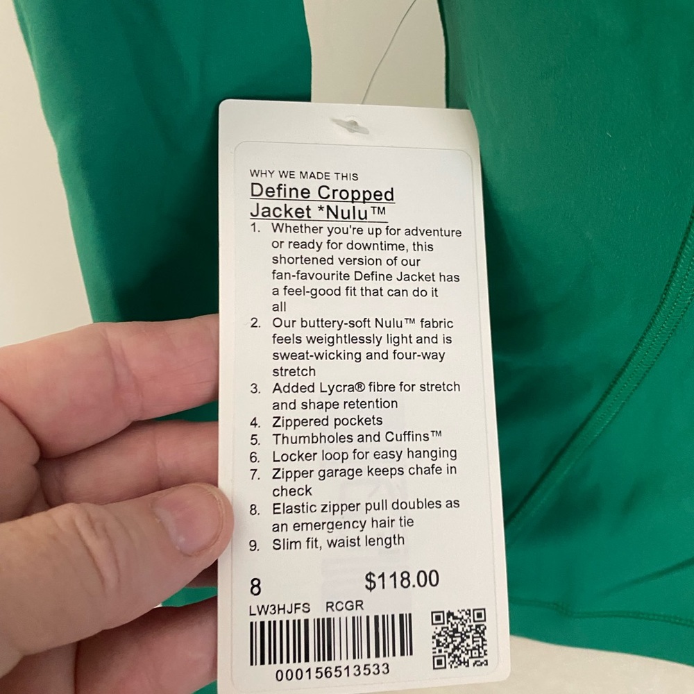 lululemon athletica Vibrant Green cropped define  Jacket unworn NWT - Picture 5 of 5